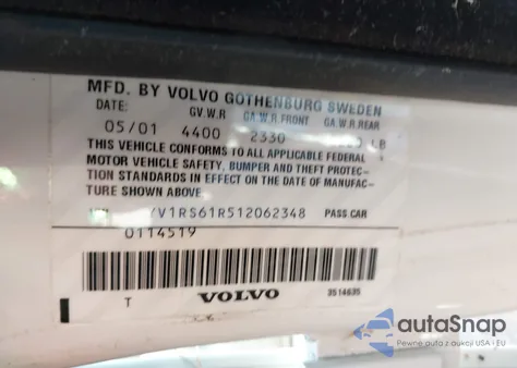 2001 Volvo S60 2.4 from USA, damaged, VIN YV1RS61R512062348